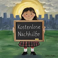 Icon für kostenlose Nachhilfe - kleines Mädchen mit einer Schiefertafel