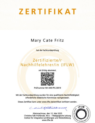 Nachhilfe Osterwieck 2 Zertifikat 60